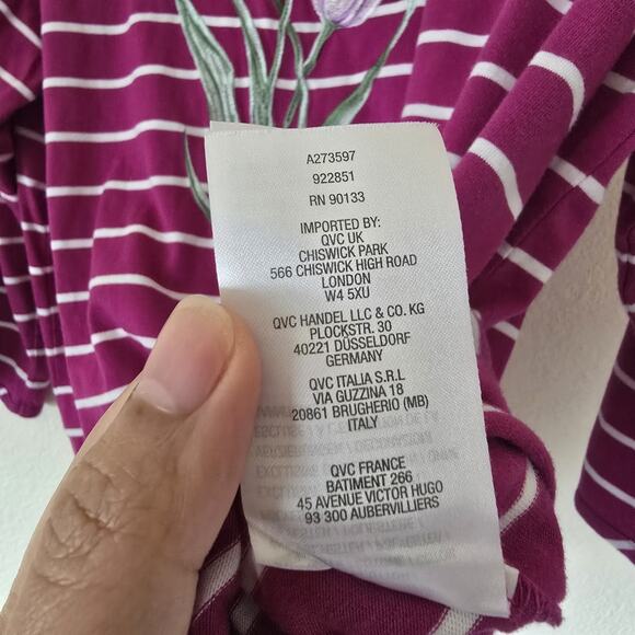 Bob Mackie Artsy Women’s Large Pink Stripe Floral Embroider 3/4 Sleeve Shirt Top - Picture 5 of 7